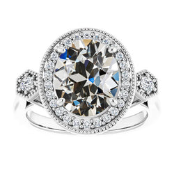 Halo Round & Oval Old Miner Diamond Wedding Ring 7.50 Carats