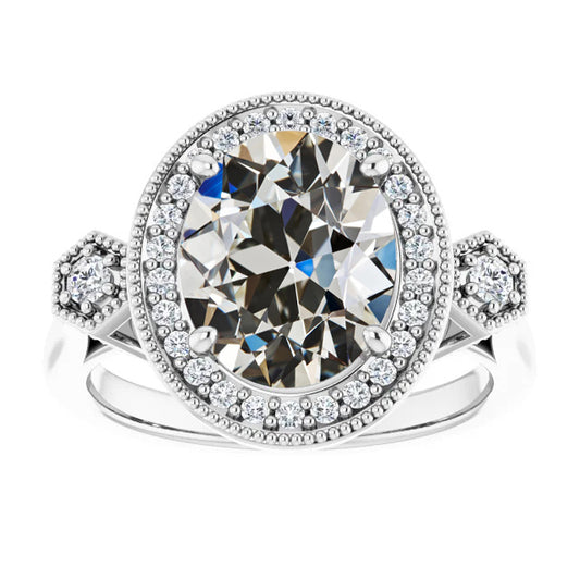 Halo Round & Oval Old Miner Large Lab Grown Diamond Wedding Ring 11 Carats