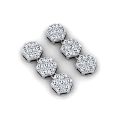 Hexagon Shape Hanging Drop Earrings 1" Inch 2.75 Ct White Gold 14K