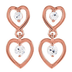 Heart 2 Stone Drop Earrings Rose Gold Old Cut Diamond 3.25 Ct