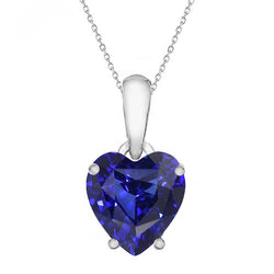 Heart Blue Sapphire Solitaire Pendant 4 Prong Set Necklace 3.50 Carats