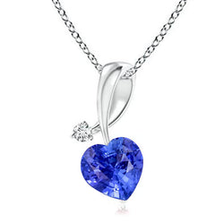 Heart Blue Sapphire & Diamond Pendant Twisted Style Bail 3 Carats