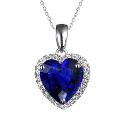 Heart Ceylon Sapphire & Natural Earth Mined Diamond Slide Halo Pendant 5.50 Carats