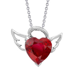 Heart Cut 7 Ct Solitaire Ruby Pendant Necklace White Gold 14K