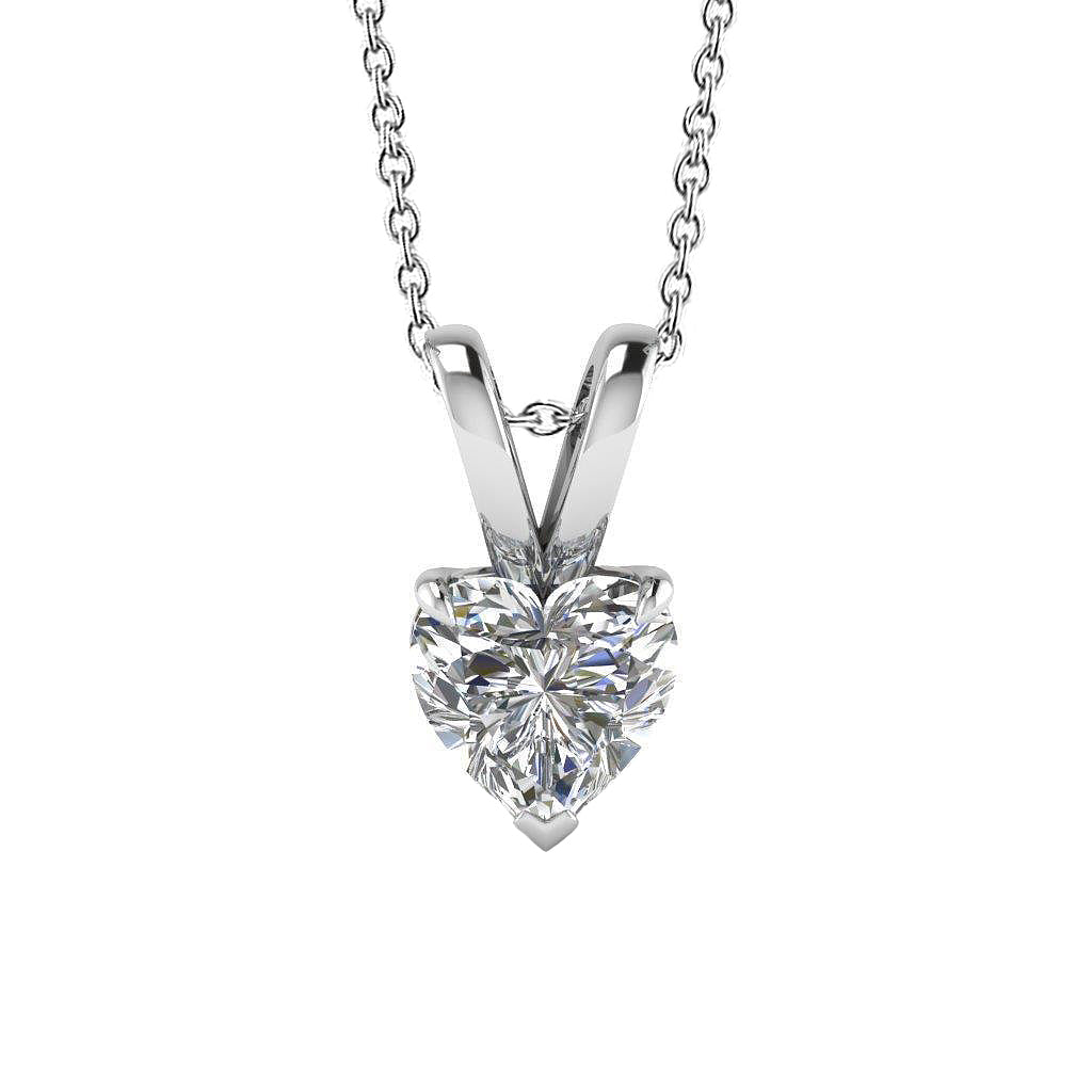 Heart Cut Natural Earth Mined Diamond Necklace Pendant 1 Carat White Gold 14K Jewelry