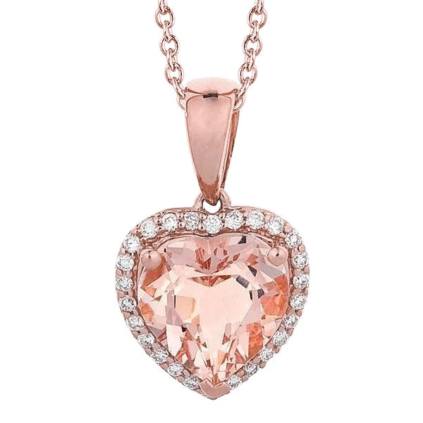 Heart Cut Morganite And Round Natural Earth Mined Diamonds 18 Ct Pendant Gold Rose 14K