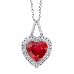 Heart Cut Red Ruby With Natural Earth Mined Diamond Necklace Pendant 3.50 Carats