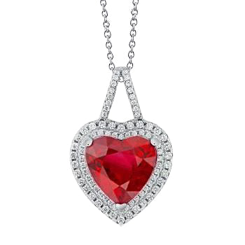 Heart Cut Red Ruby With Natural Earth Mined Diamond Necklace Pendant 3.50 Carats