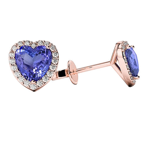 heart Cut Tanzanite With Round Diamonds  Women Diamond Engagement  Studs Earrings Gold