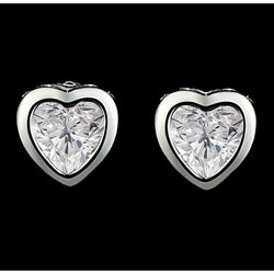 Women's Stud Earrings Heart Diamond Bezel Set 2 Carats