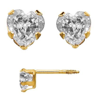 Heart Diamond Solitaire Old Miner Stud Earrings Cut 7 Ct. Yellow Gold 