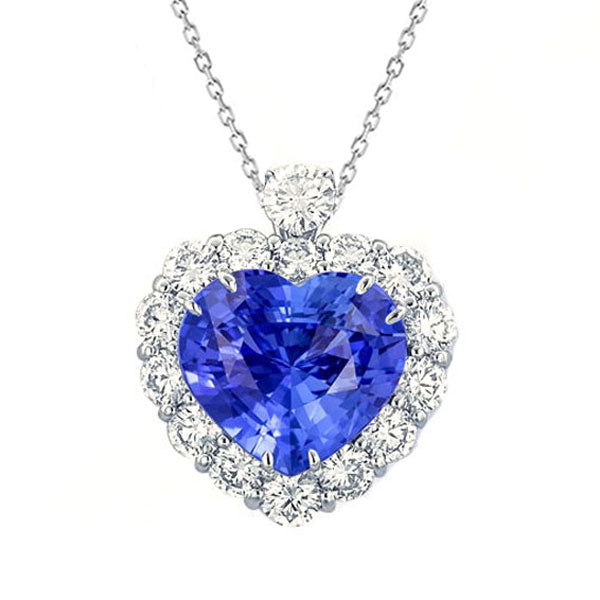 Heart Gemstone & Round Diamond Halo Pendant