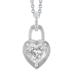 Heart Old Cut Natural Earth Mined Diamond Pendant Lock Style 4 Carats White Gold 14K