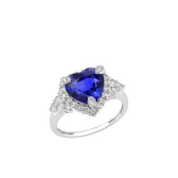 Heart Sri Lanka Sapphire Round Diamonds 8.26 Ct. Ring Gold White 14K