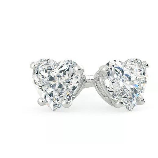 Heart Shape Prong Set 3.02 Ct. GIA Certified Lab Grown Diamonds Studs Earrings Gold White
