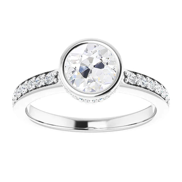 Hidden Halo Anniversary Ring Old Miner Diamond Prong Bezel Set Gold
