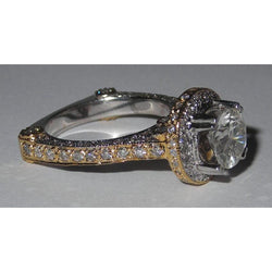 Real  Hidden Halo Diamond Engagement Ring Euro Shank Two-Tone Jewelry