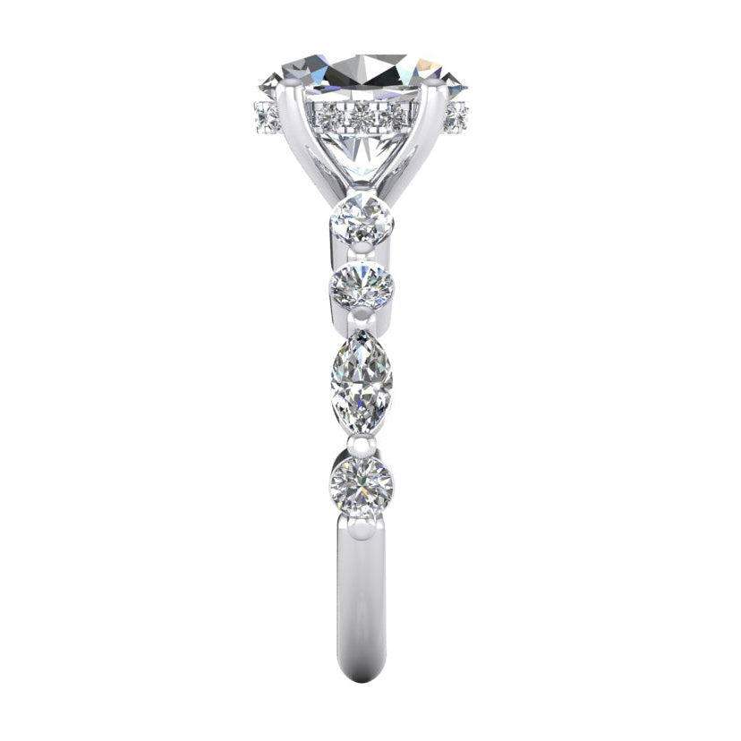 Oval Cut Hidden Halo Diamond Ring With Accents