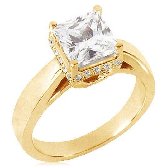 Hidden Halo Princess Diamond Yellow Gold Solitaire With Accents Ring