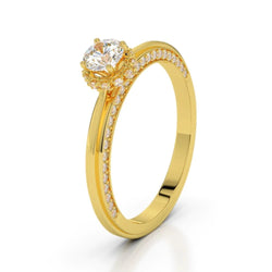 Hidden Halo Round Cut Sparkling Diamond Wedding Ring 14K Yellow Gold