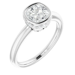 Real  Hidden Halo Wedding Ring Cushion Old Mine Cut Diamond Bezel Set 5 Ct