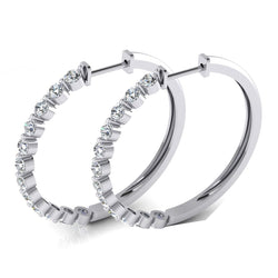 Ladies Floating Round Natural Earth Mined Diamond Hoop Earrings 3.60 Carats 1.5 Inches