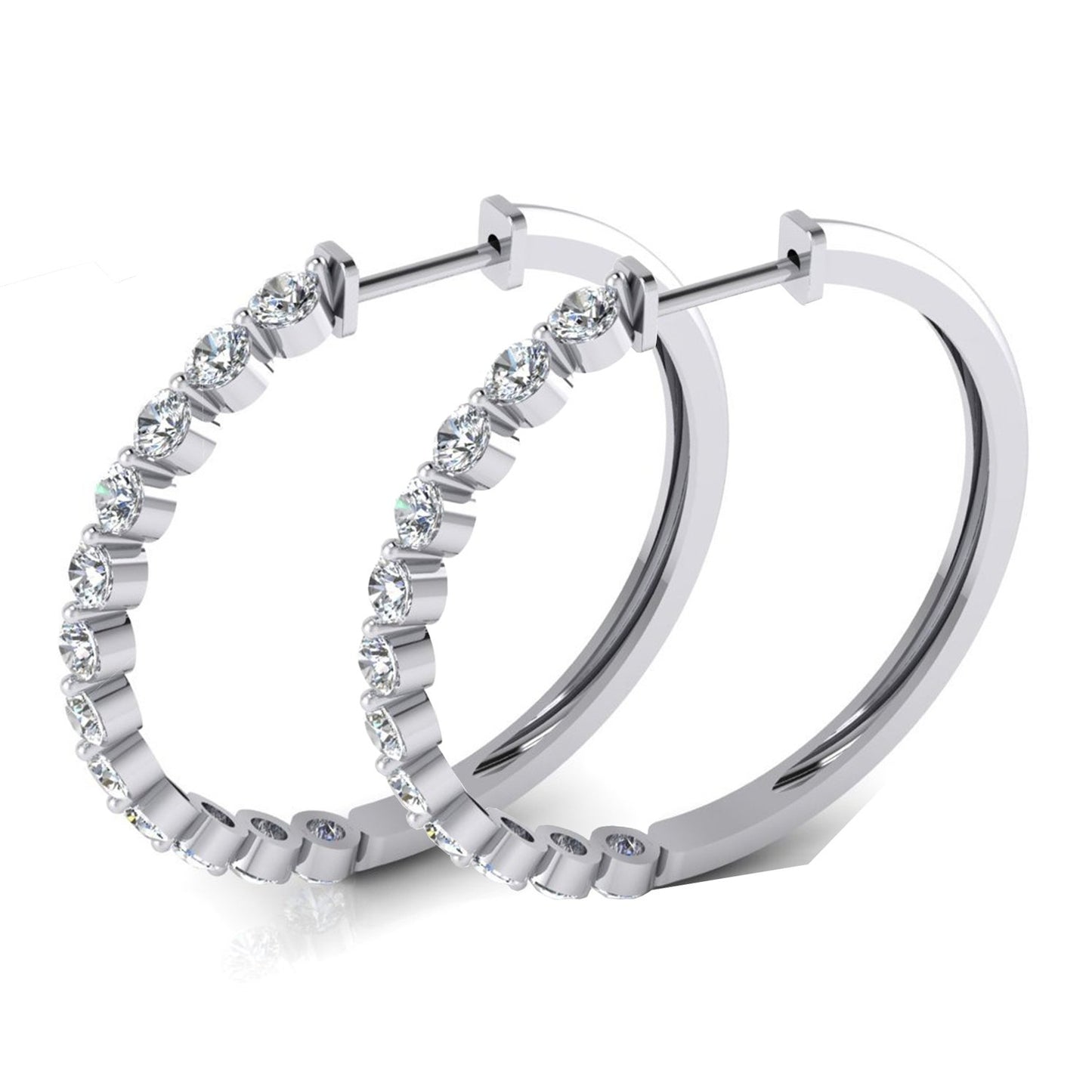 Ladies Floating Round Natural Earth Mined Diamond Hoop Earrings 3.60 Carats 1.5 Inches