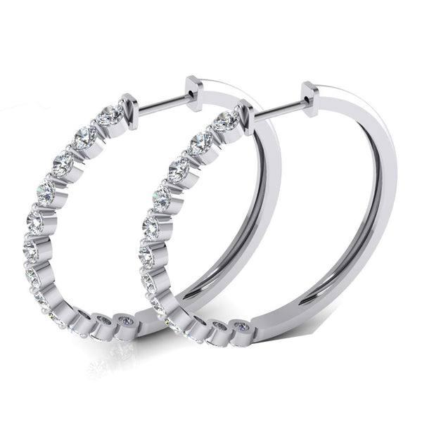 Ladies Floating Round Earth Mined Diamond Hoop Earrings 3.60 Carats 1.5 Inches