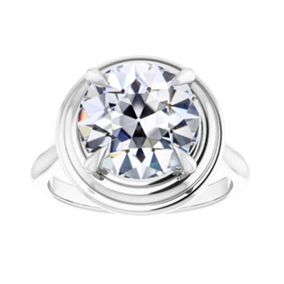 Huge Lab Grown Diamond Round Old Miner Solitaire Ring 4 Prong Set 7 Carats 14K Gold