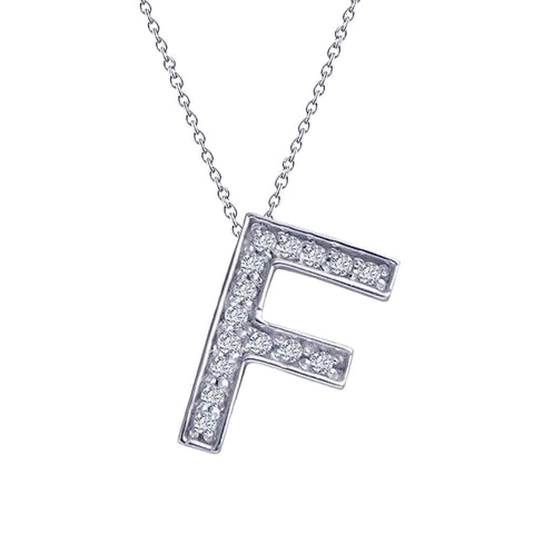 Initial F Pendant Necklace 1.5 Carats Round Diamonds White Gold 14K