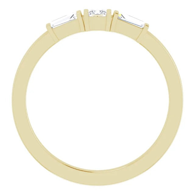 Three Stone Ring 3 Stone Ring 1.10 Carats Princess & Baguette Diamonds Yellow Gold 14K