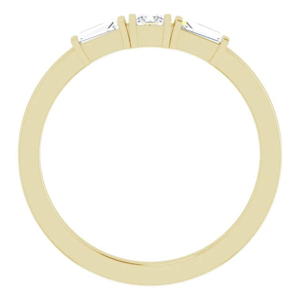 Three Stone Ring 3 Stone Ring 1.10 Carats Princess & Baguette Diamonds Yellow Gold 14K