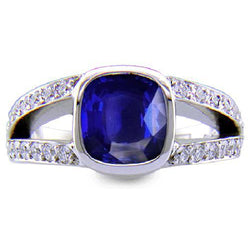 Kashmir Sapphire And Natural Earth Mined Diamond Ring White Gold 14K 4.5 Carats