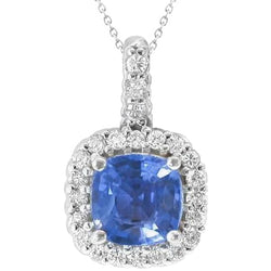 Kashmir Sapphire Natural Earth Mined Diamond 2 Carats Pendant White Gold 14K