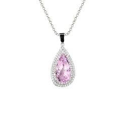 Kunzite With Natural Earth Mined Diamond Necklace Pendant White Gold 14K 11.50 Ct