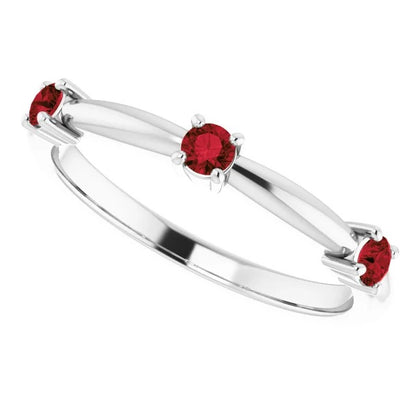 Gemstone Ring 1.50 Carats Ring Three Stone Ruby White Gold 14K