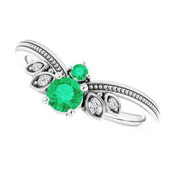 Gemstone Ring Diamond Ring 1 Carat Columbian Green Emerald Antique Style Jewelry
