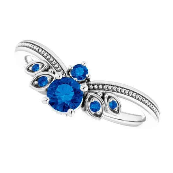 Gemstone Ring Blue Sapphire Stone  Anniversary Ring White Gold 