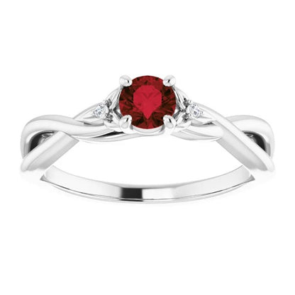 Three-Stone Diamond Ruby  Twist Claw Prong Setting Jewelry New Gemstone Ring