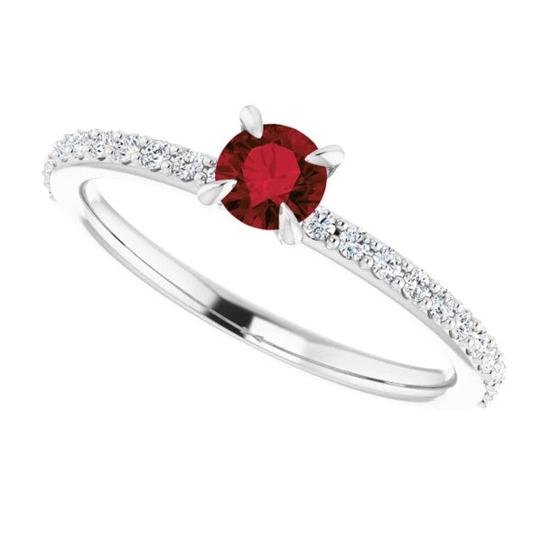 Gemstone Ring Ring Round Diamonds And Ruby 0.94 Carats