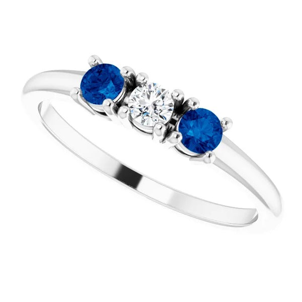 Gemstone Ring Three Stone Diamond  Ceylon Blue Sapphire Jewelry New
