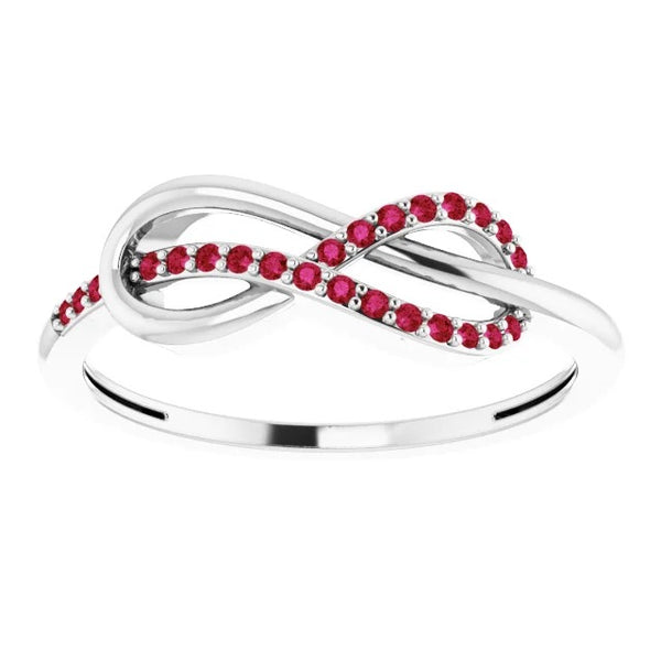 Sparkling ladies  Twisted Ruby Infinity Ring White Gemstone Ring