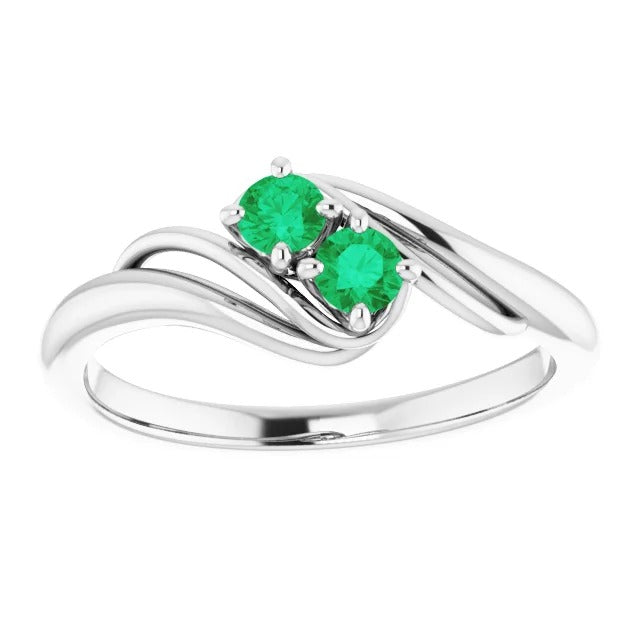 Ladies Round Green Emerald Bypass Setting Ring F Vs1 White Gold  Gemstone Ring