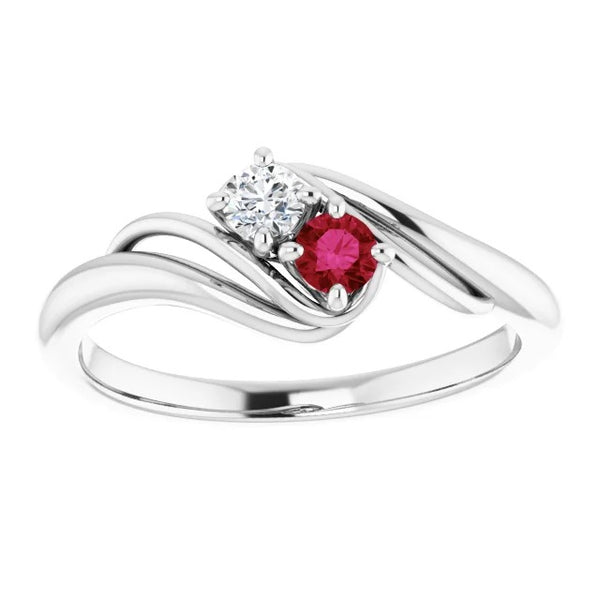 Best Quality Diamond Round Red Emerald Bypass Setting  Gemstone Ring