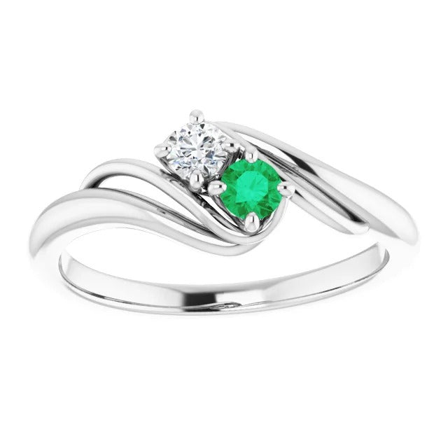 Best Quality Diamond Round Green Emerald Bypass Setting  Gemstone Ring