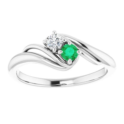 Best Quality Diamond Round Green Emerald Bypass Setting  Gemstone Ring