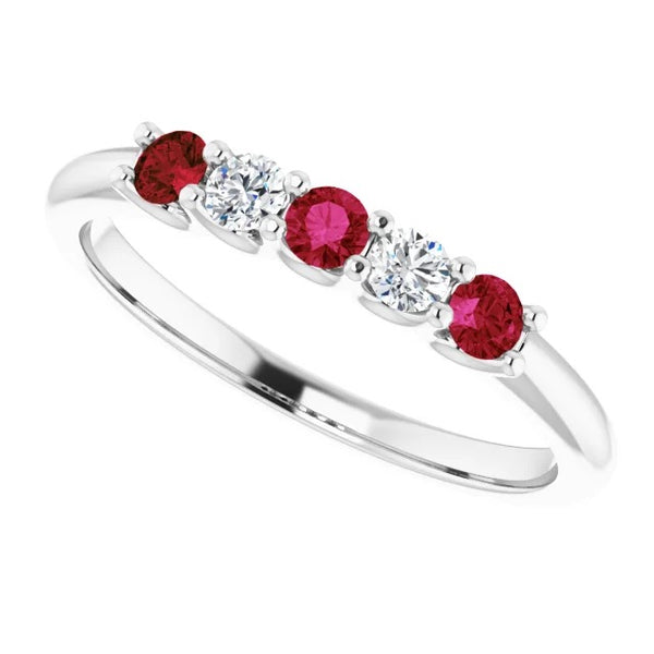  Diamond Ruby Stone  White Gold  Jewelry Gemstone Ring