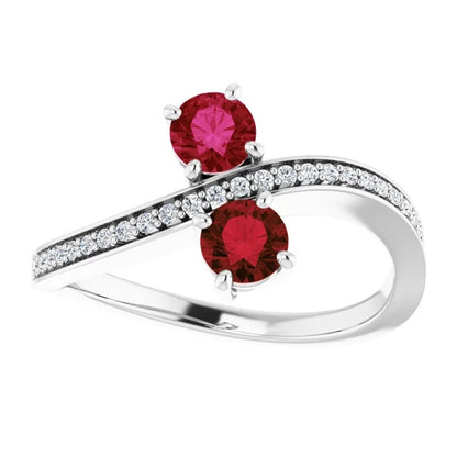 New Toi et Moi Round Burma Ruby Diamond Ring  White Gold 