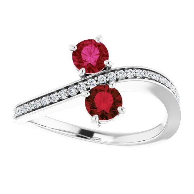 New Stylish Toi et Moi Round Ruby & Diamond Ring White Gold 