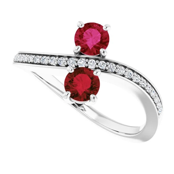  Round Ruby & Diamond Ring White Gold 